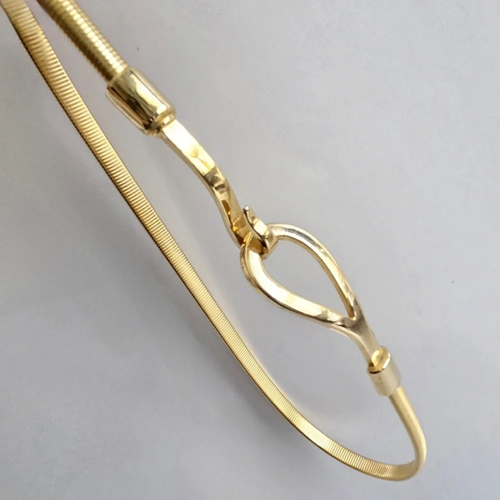 Slinky Gold Vintage Disco Stretch Belt With Hook Closure, Size Small